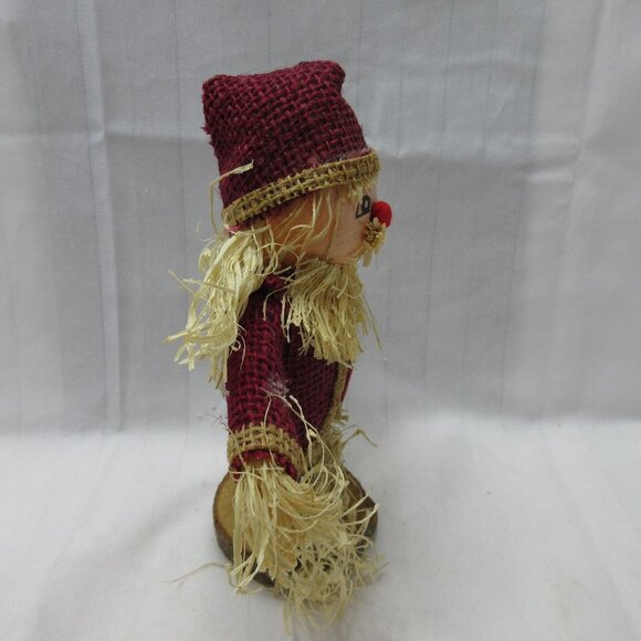 Vintage 8" Straw Santa Scarecrow on Burl Wood - Picture 4 of 5